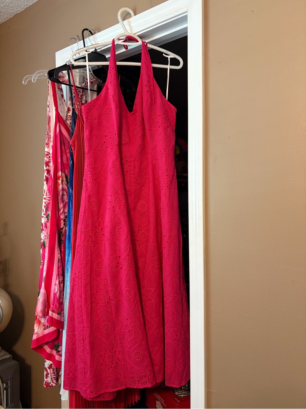 Johnny Was Fuchsia Eden Eyelet Halter Midi Dress🩷 NWT